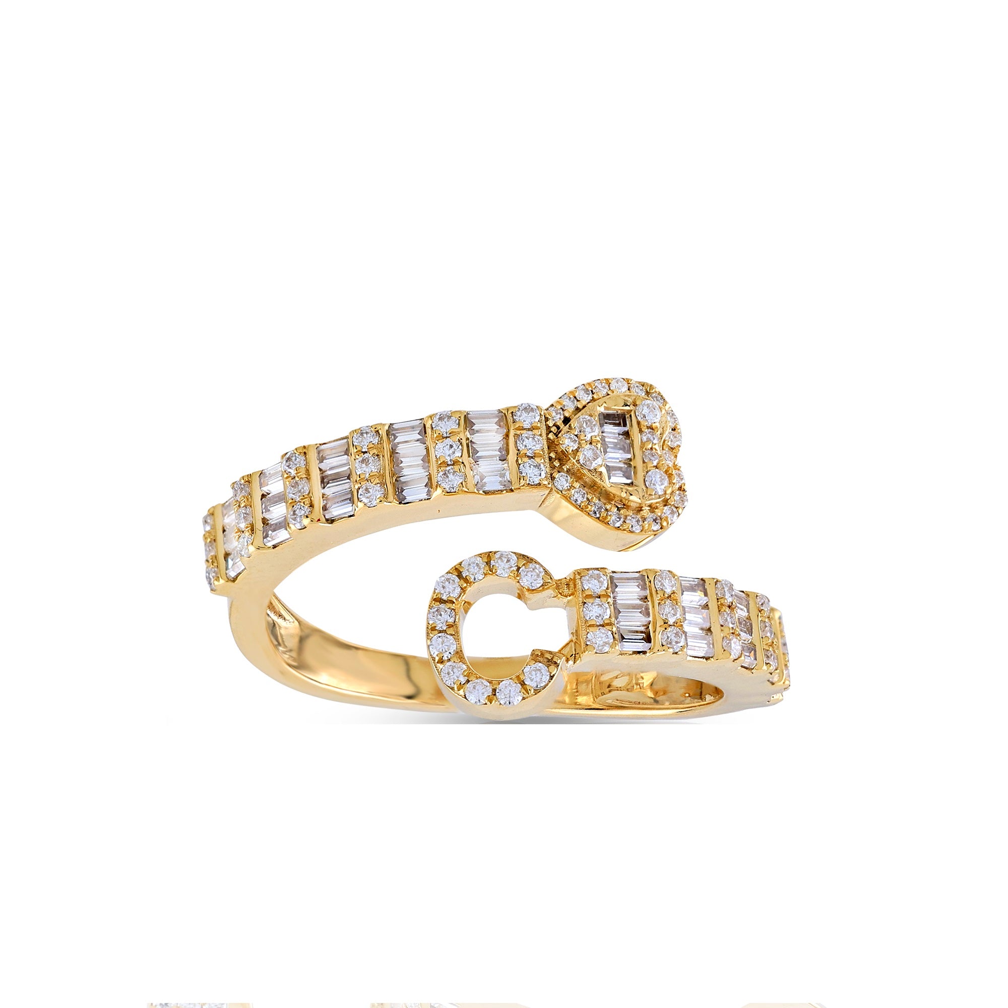 Yellow Gold Baguette and Round Diamond Initial Rings