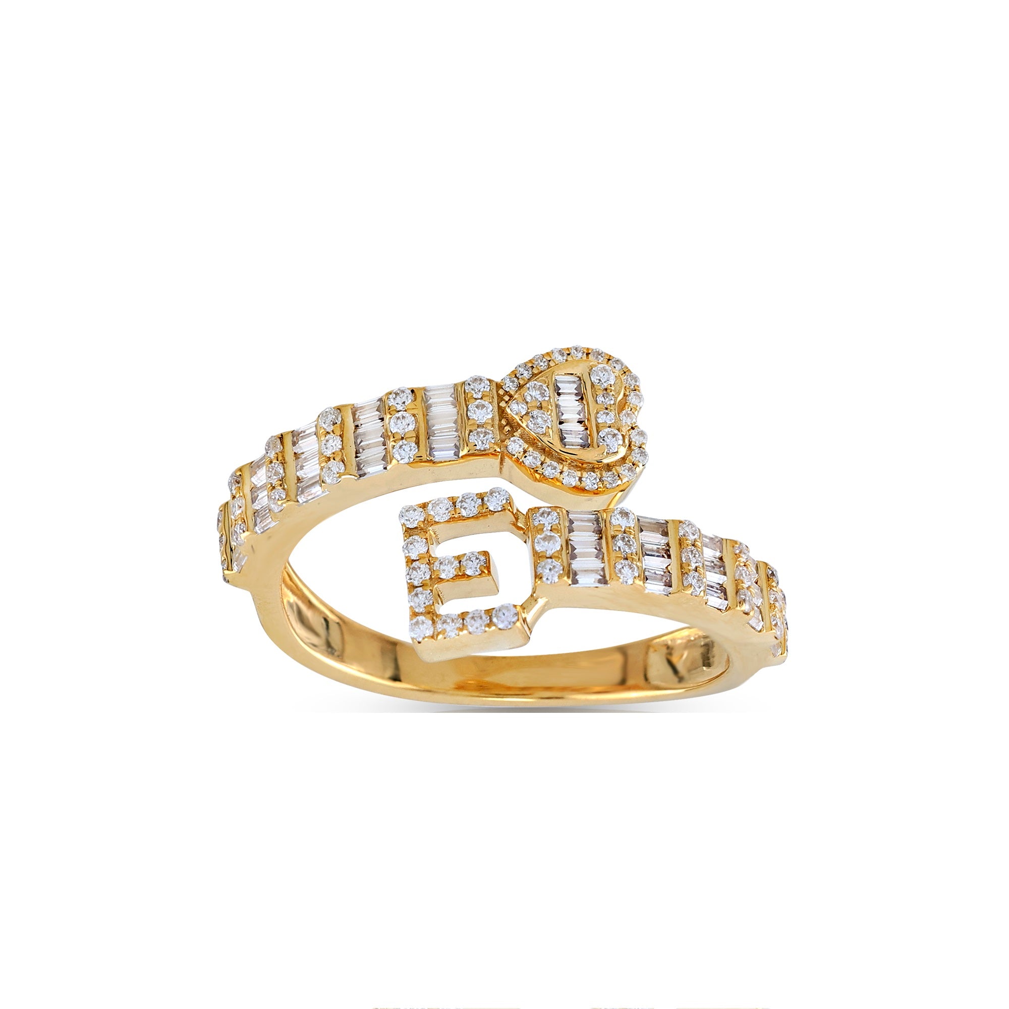 Yellow Gold Baguette and Round Diamond Initial Rings