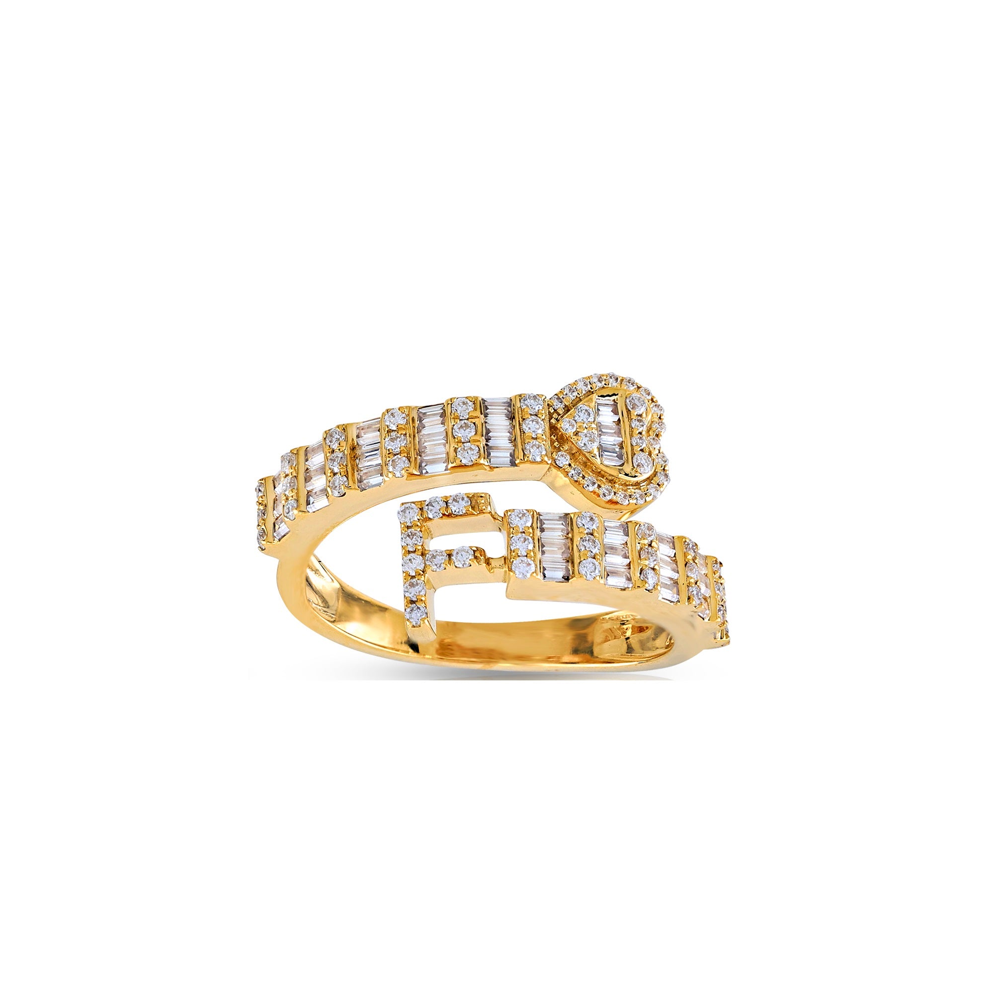 Yellow Gold Baguette and Round Diamond Initial Rings