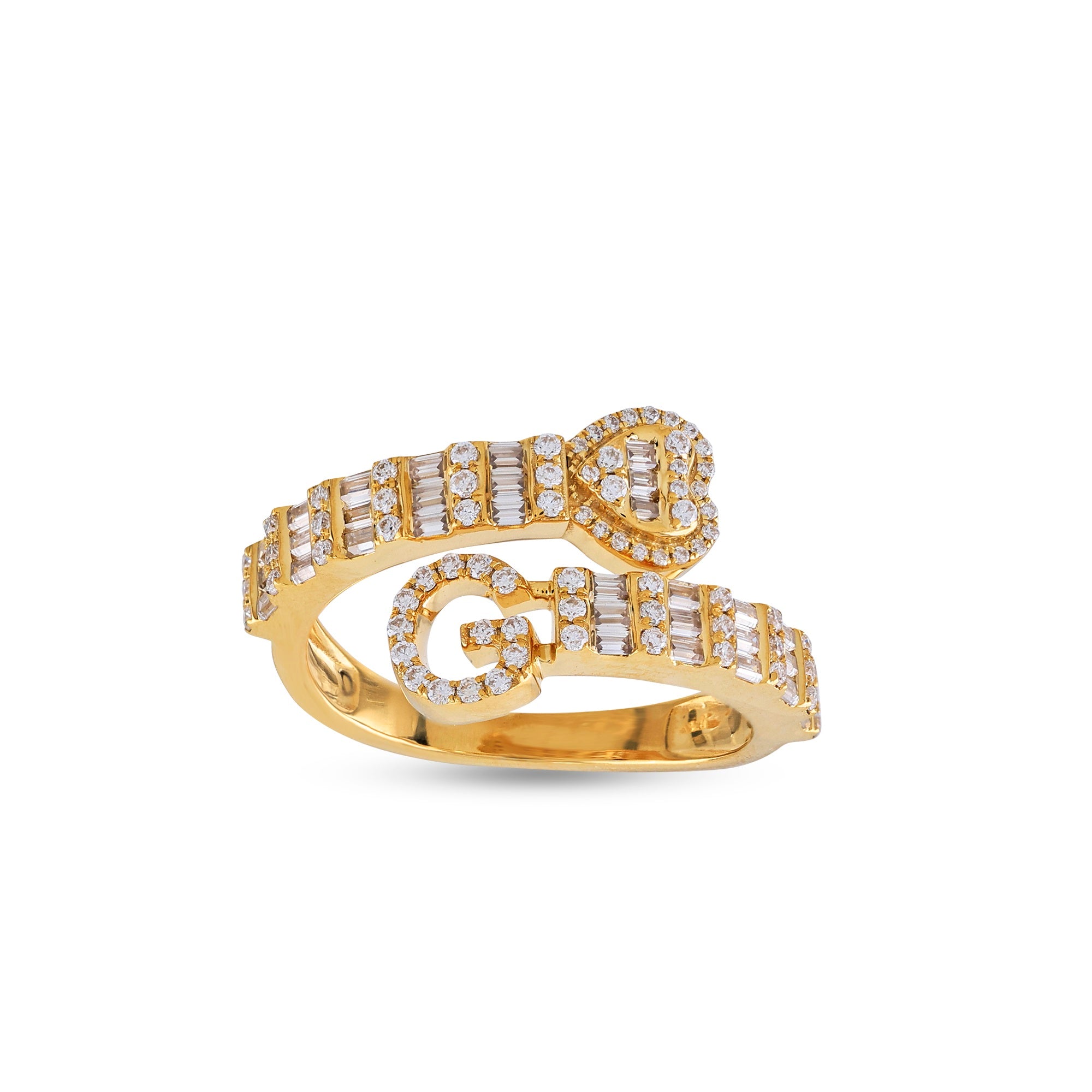 Yellow Gold Baguette and Round Diamond Initial Rings