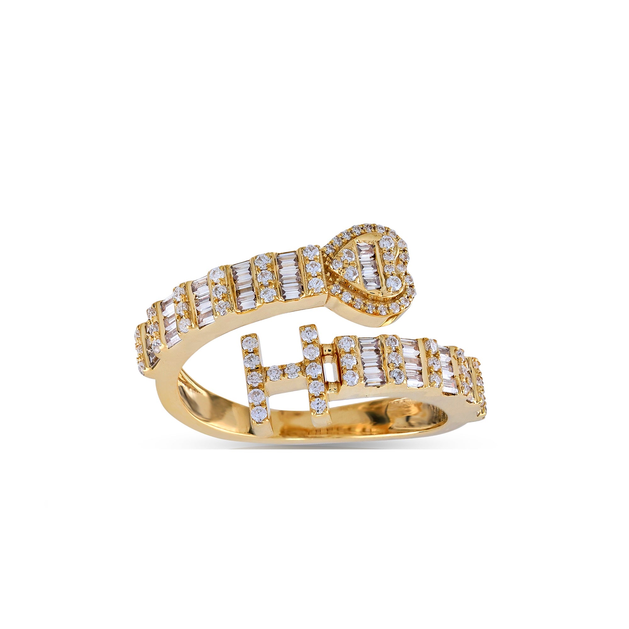 Yellow Gold Baguette and Round Diamond Initial Rings