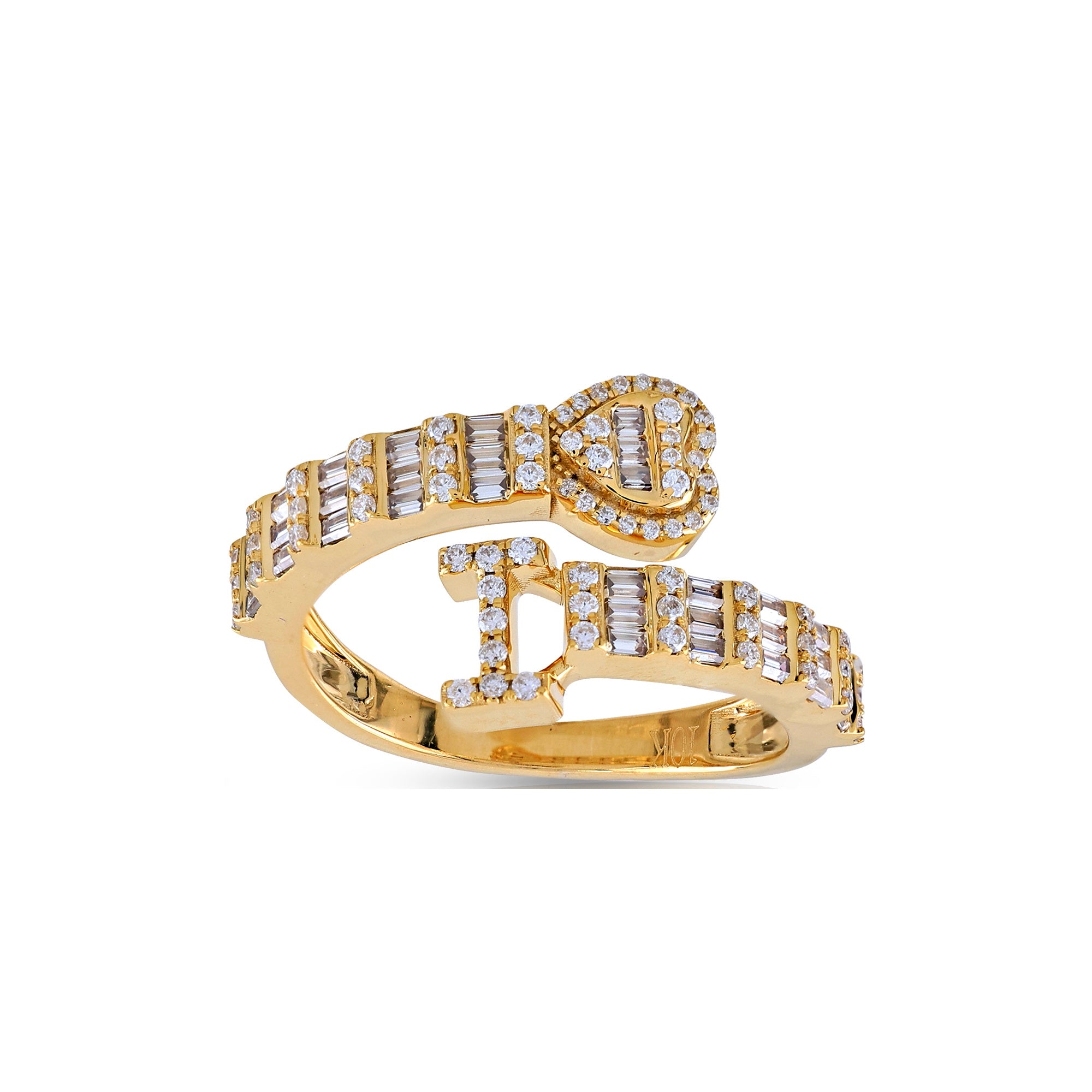 Yellow Gold Baguette and Round Diamond Initial Rings