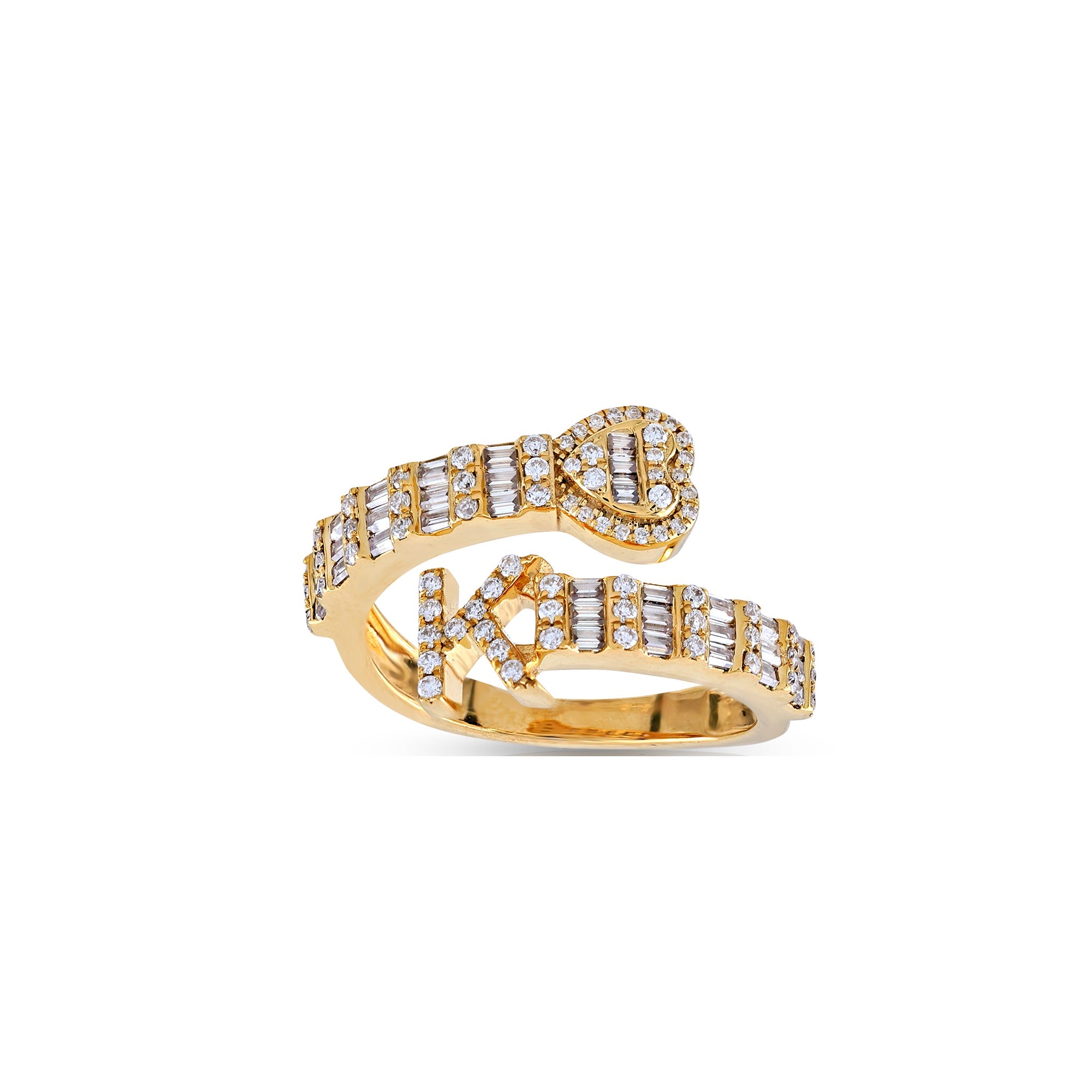Yellow Gold Baguette and Round Diamond Initial Rings