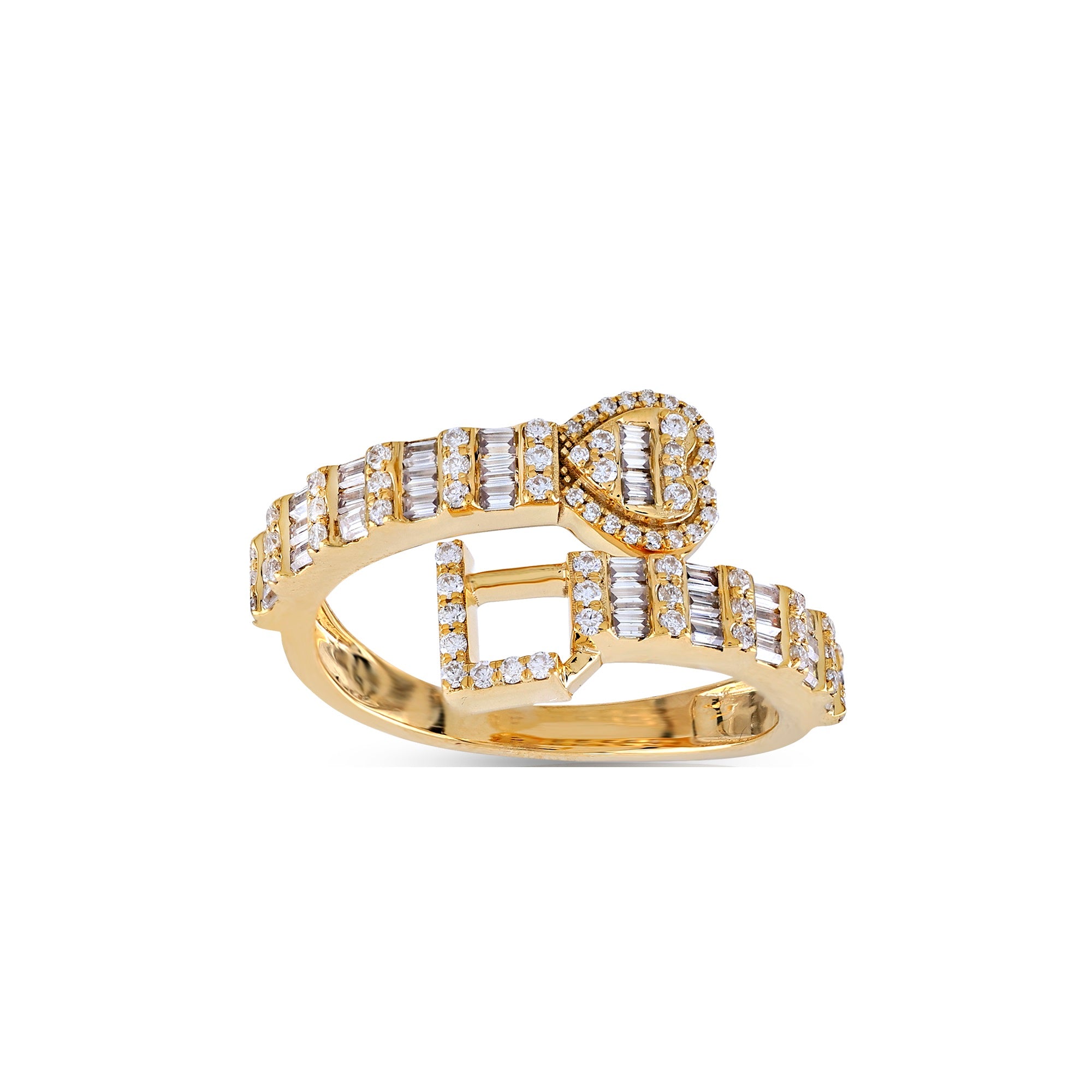 Yellow Gold Baguette and Round Diamond Initial Rings