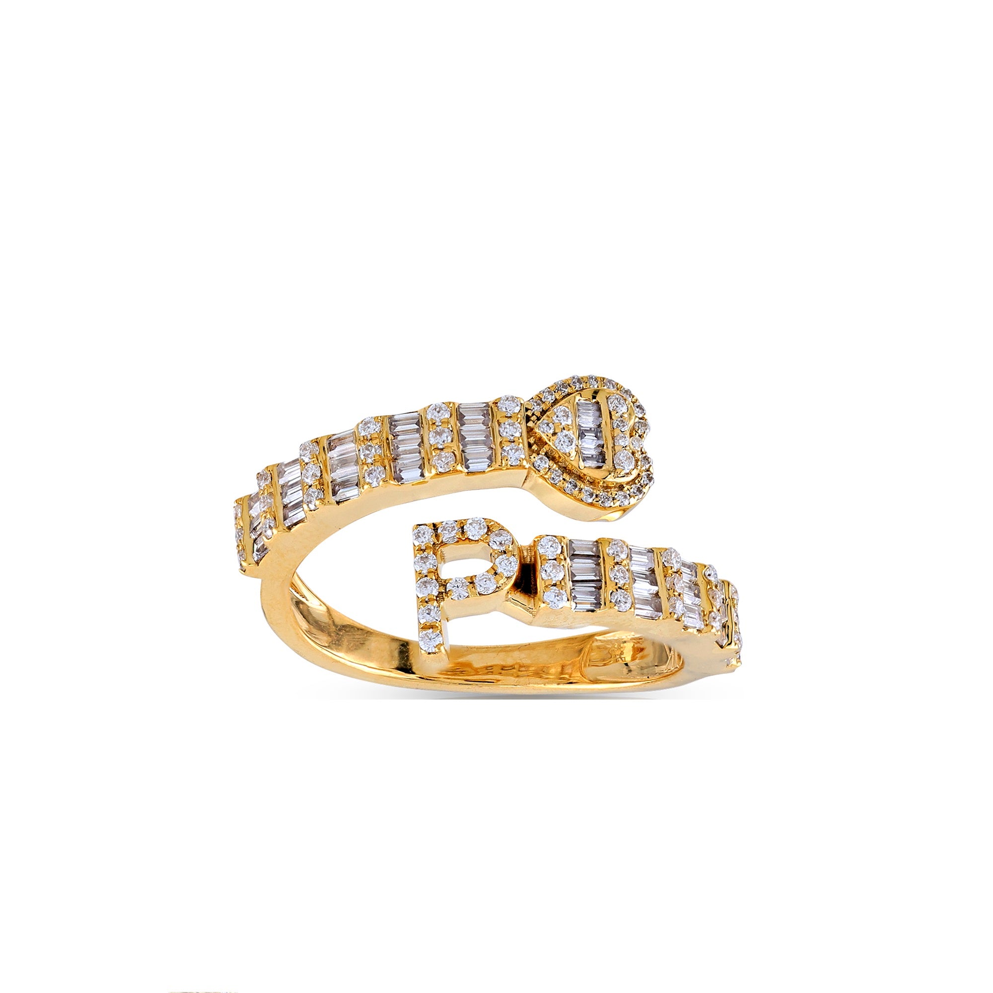 Yellow Gold Baguette and Round Diamond Initial Rings