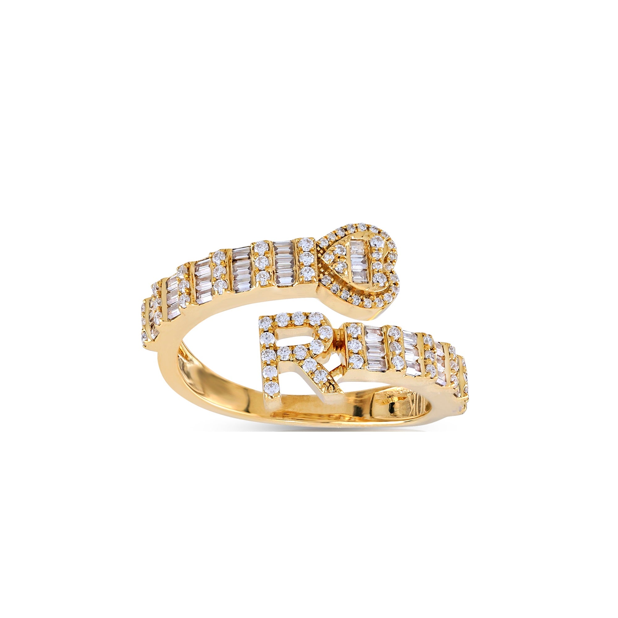 Yellow Gold Baguette and Round Diamond Initial Rings