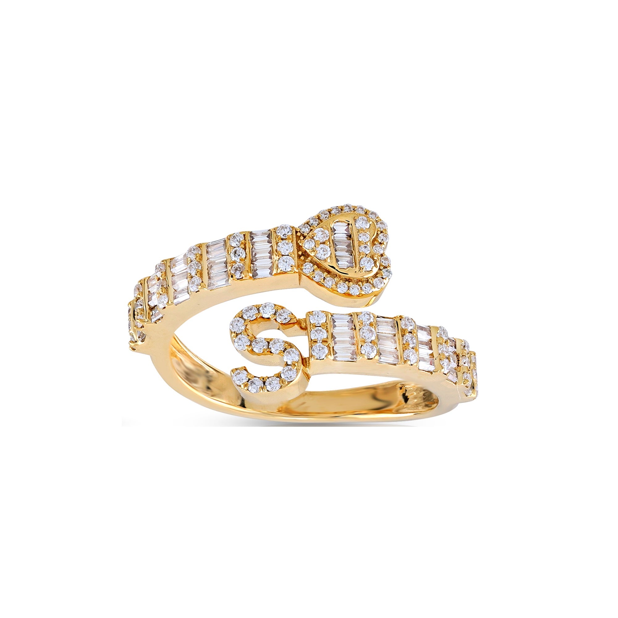 Yellow Gold Baguette and Round Diamond Initial Rings