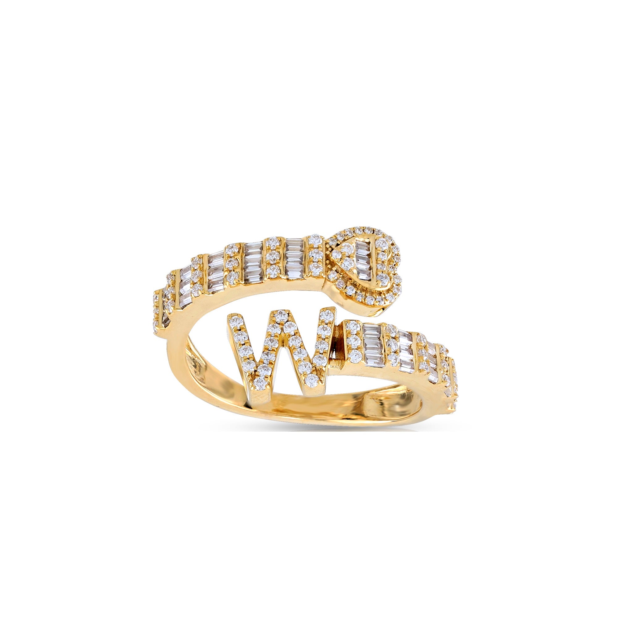 Yellow Gold Baguette and Round Diamond Initial Rings
