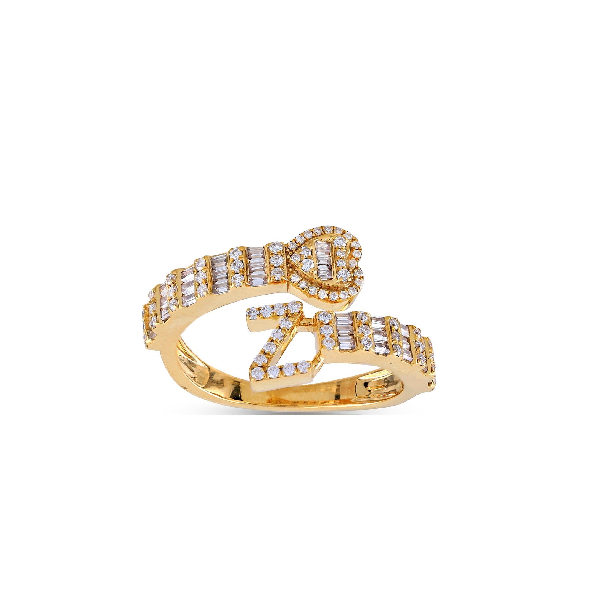 Yellow Gold Baguette and Round Diamond Initial Rings