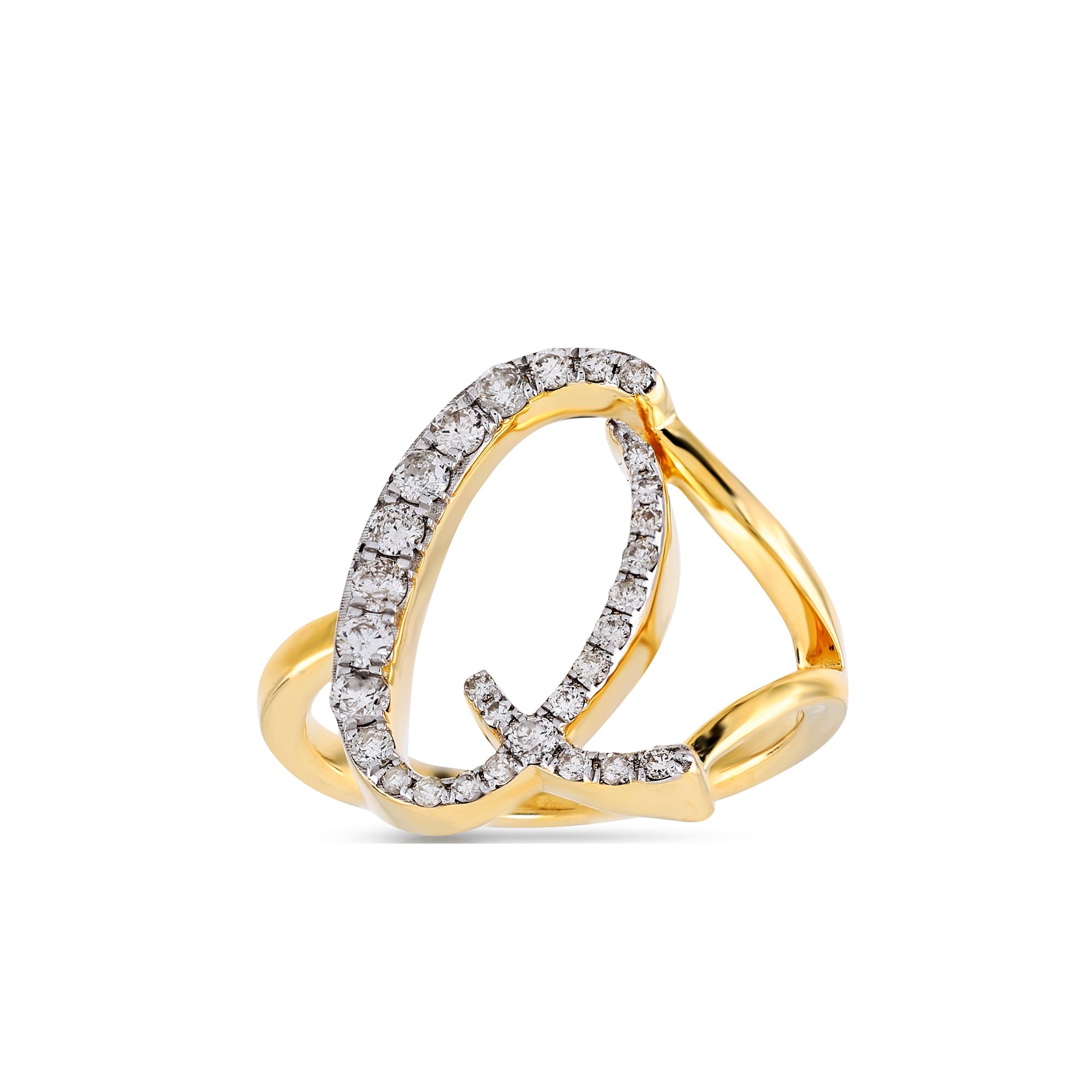 10K Yellow Gold Round Pave Diamond Initial Letter Ring