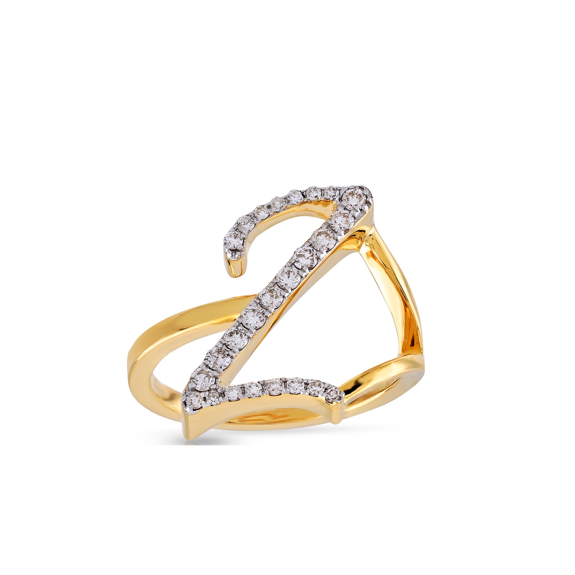 10K Yellow Gold Round Pave Diamond Initial Letter Ring