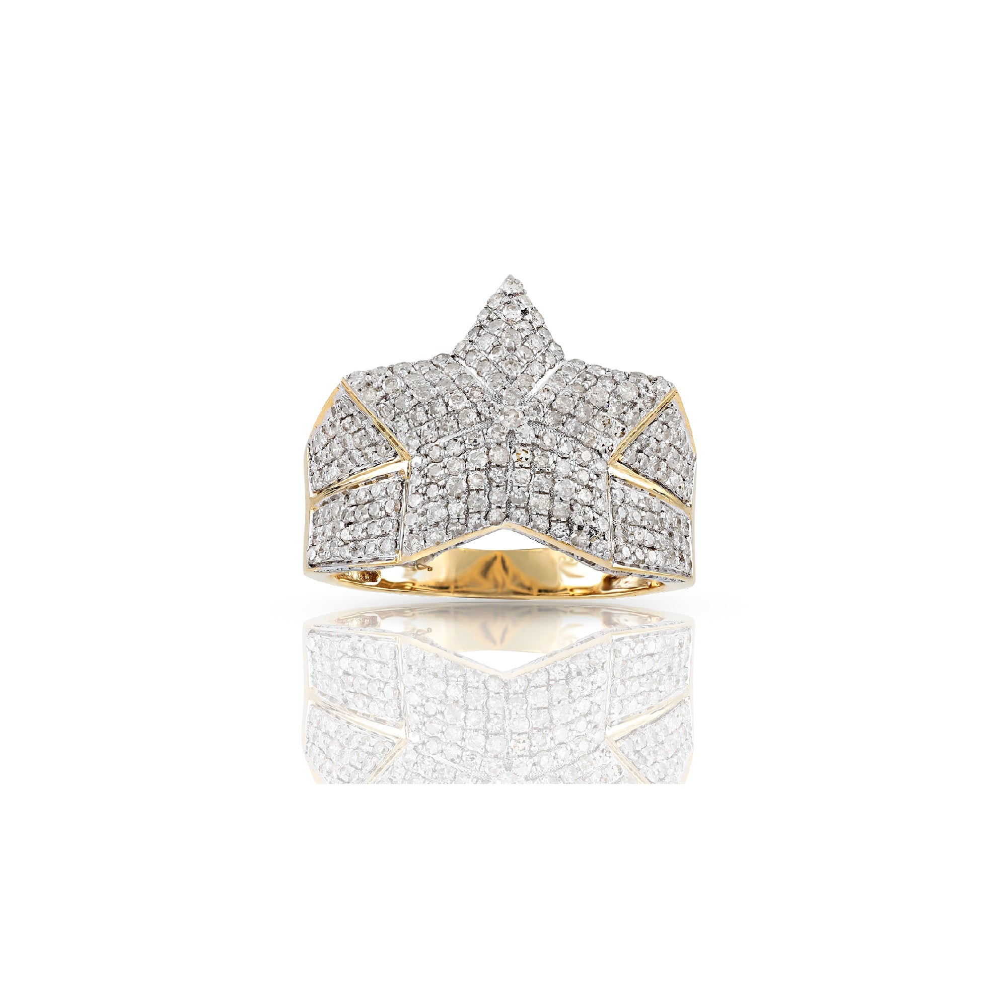 16mm Yellow Gold White Diamond Star Ring