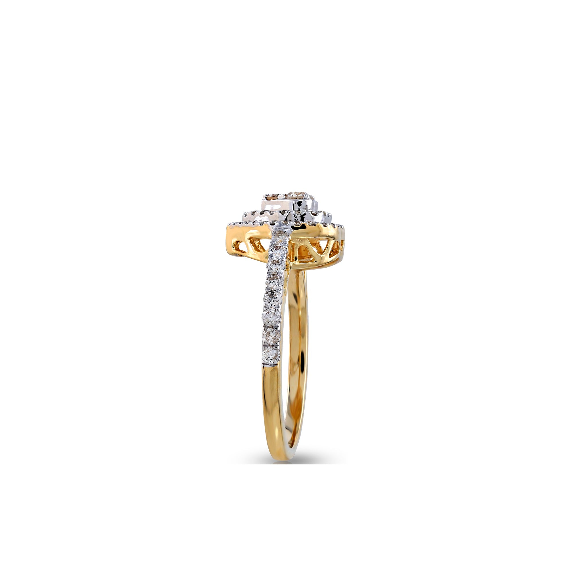 Yellow Gold Round Diamond Cluster Heart Ring