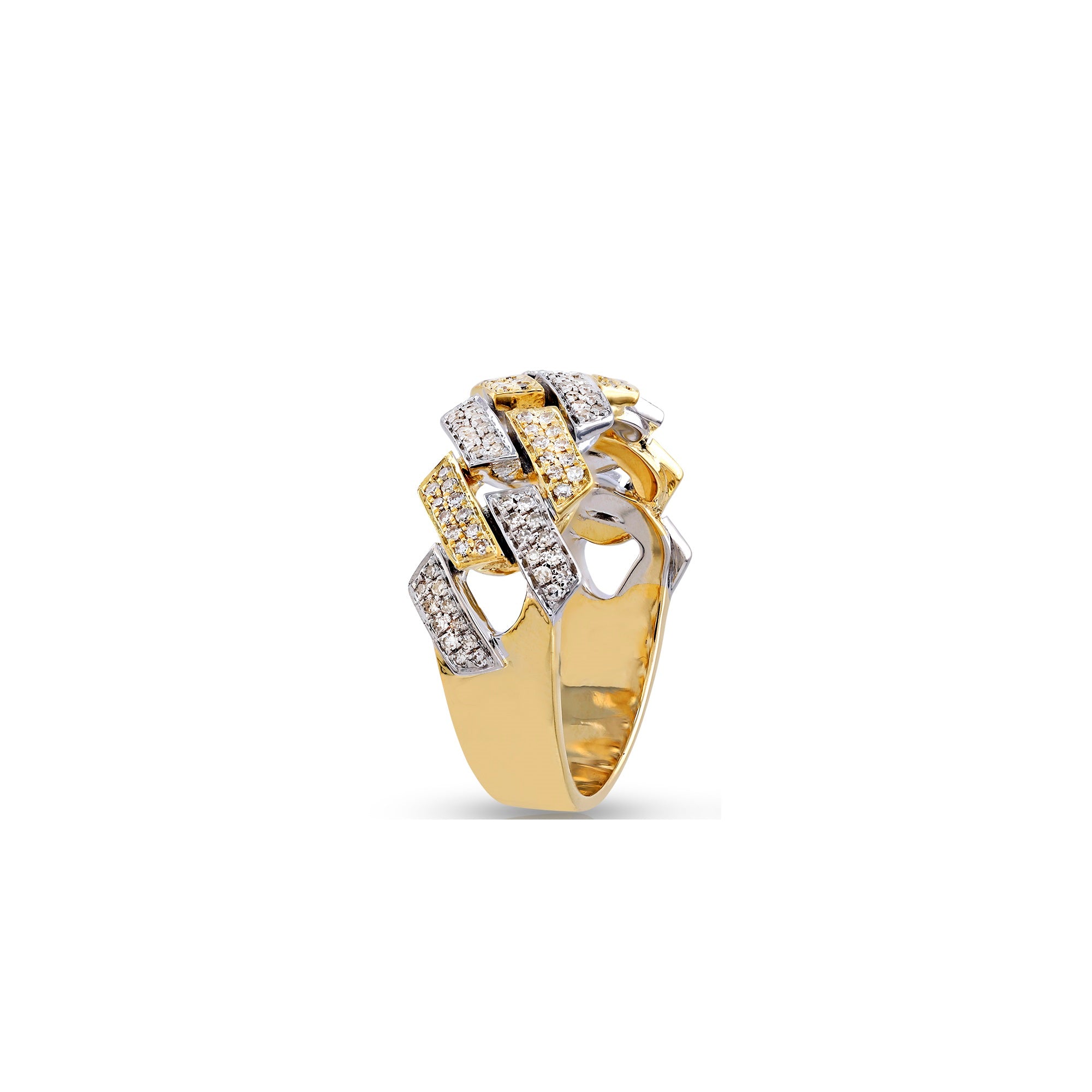 Yellow Gold Round Diamond Cuban Link Ring For Men's