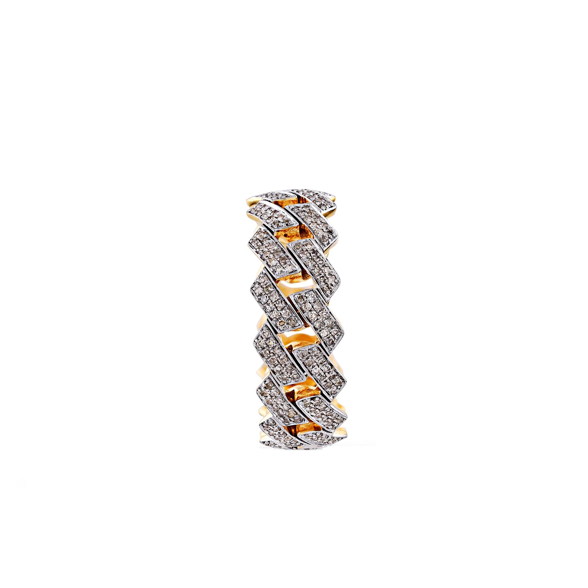 Yellow Gold Round Diamond Cluster Cuban Ring