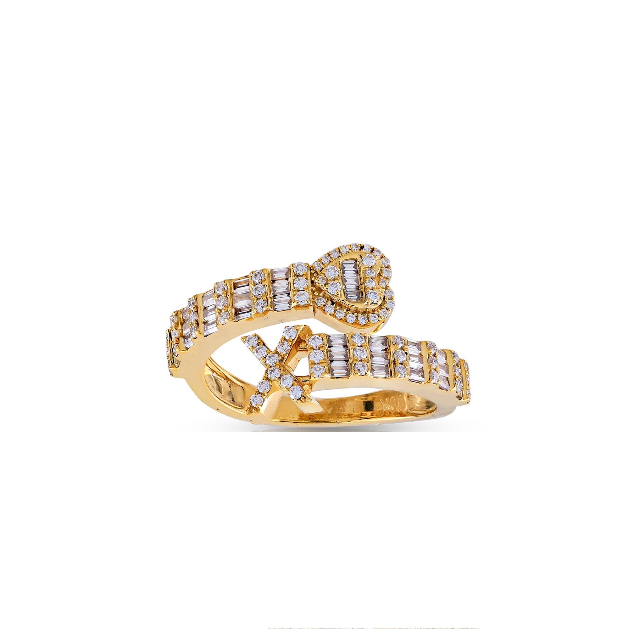 Yellow Gold Baguette and Round Diamond Initial Rings