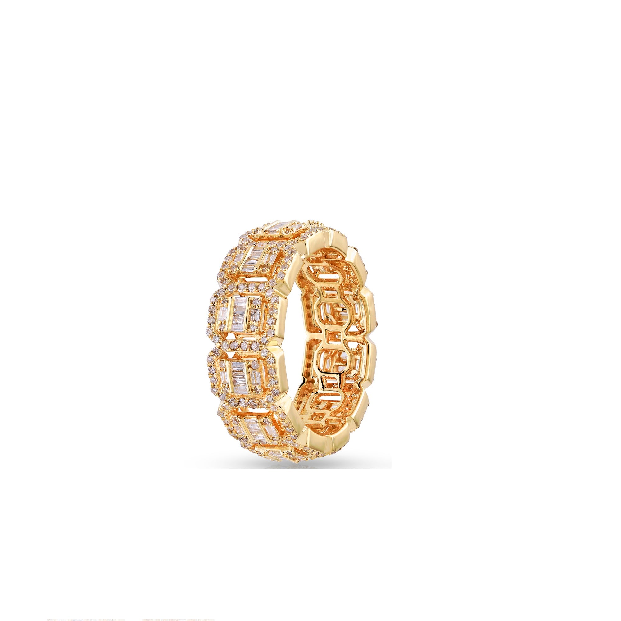 Yellow Gold Round and Baguette Diamond Men's Ring