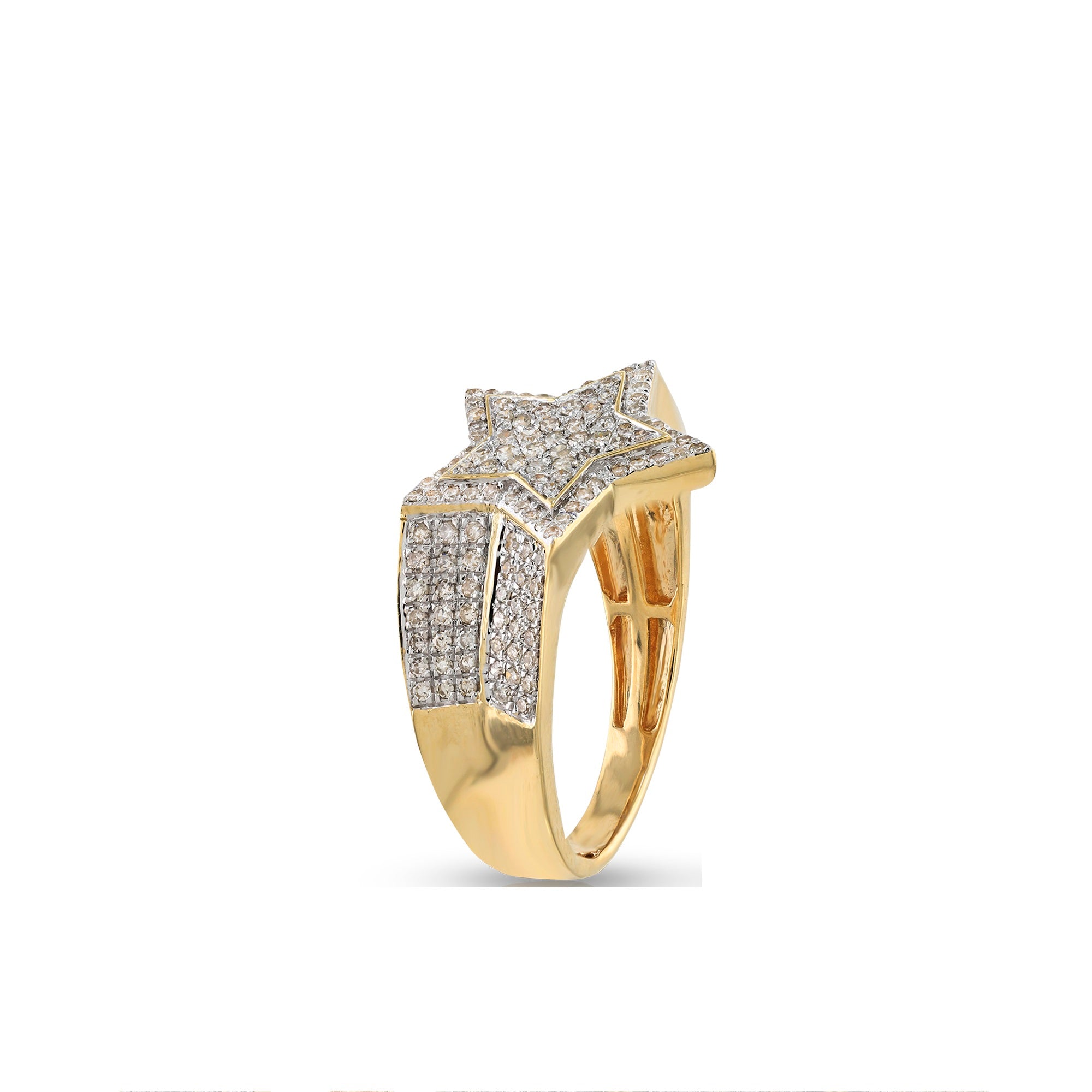 Yellow Gold Round Diamond Cluster Star Ring For Men's