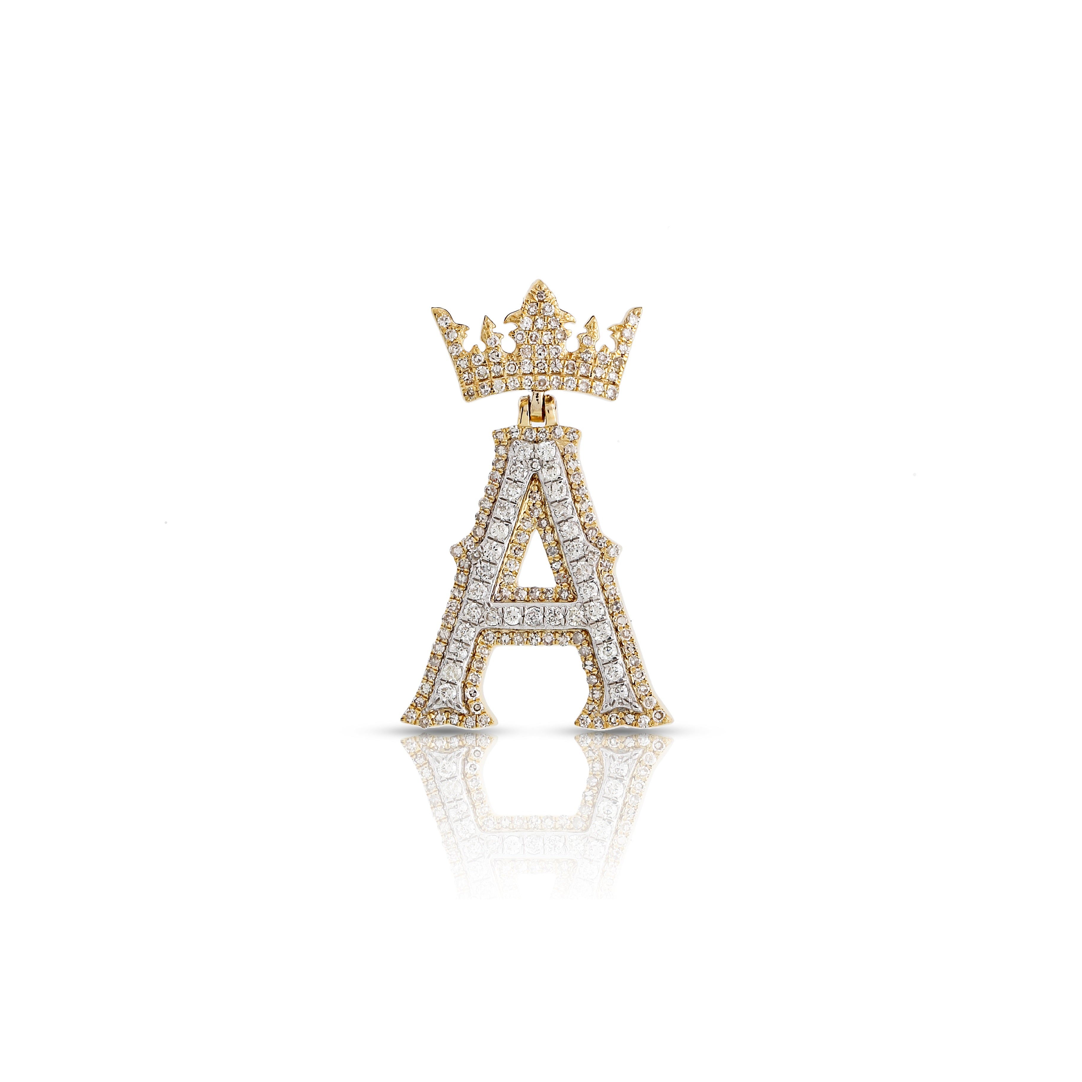 Yellow Gold Round Diamond Crown Initial Pendants