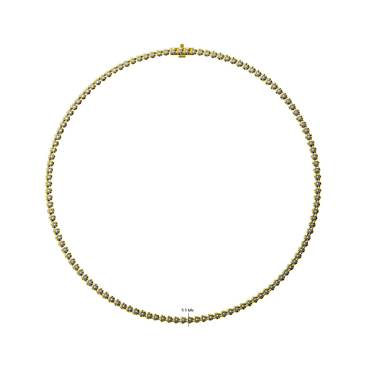 3.3 mm Yellow Gold illusion Set Diamond Tennis Chain